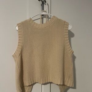 Beige Sleeveless Knit Sweater Vest